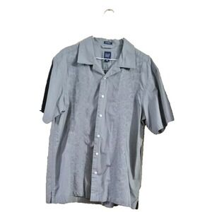 Gap Men's Gray Floral Embroidered Short Sleeve Shirt Button Up‎ Size Large